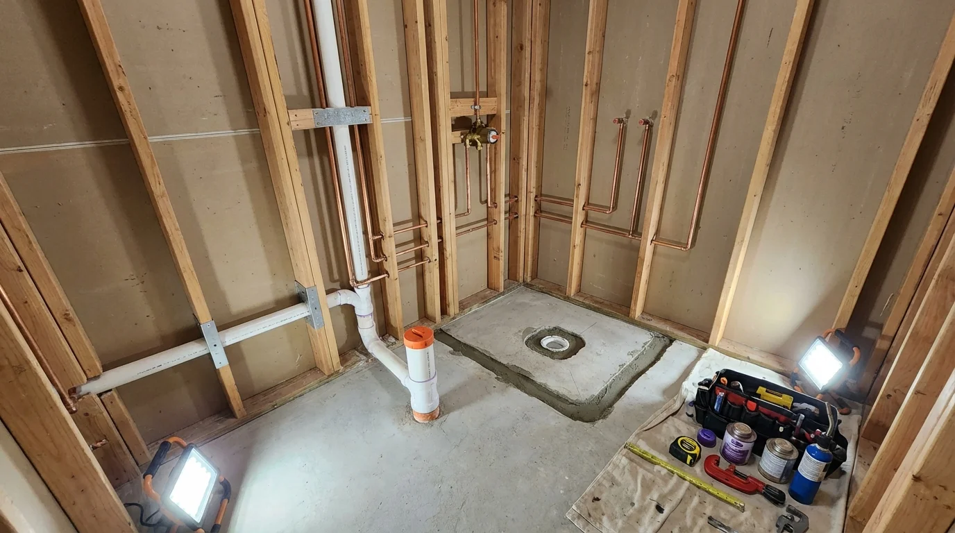 Bathroom rough-in plumbing during remodel by Johns Plumbing LLC in Del Rio
