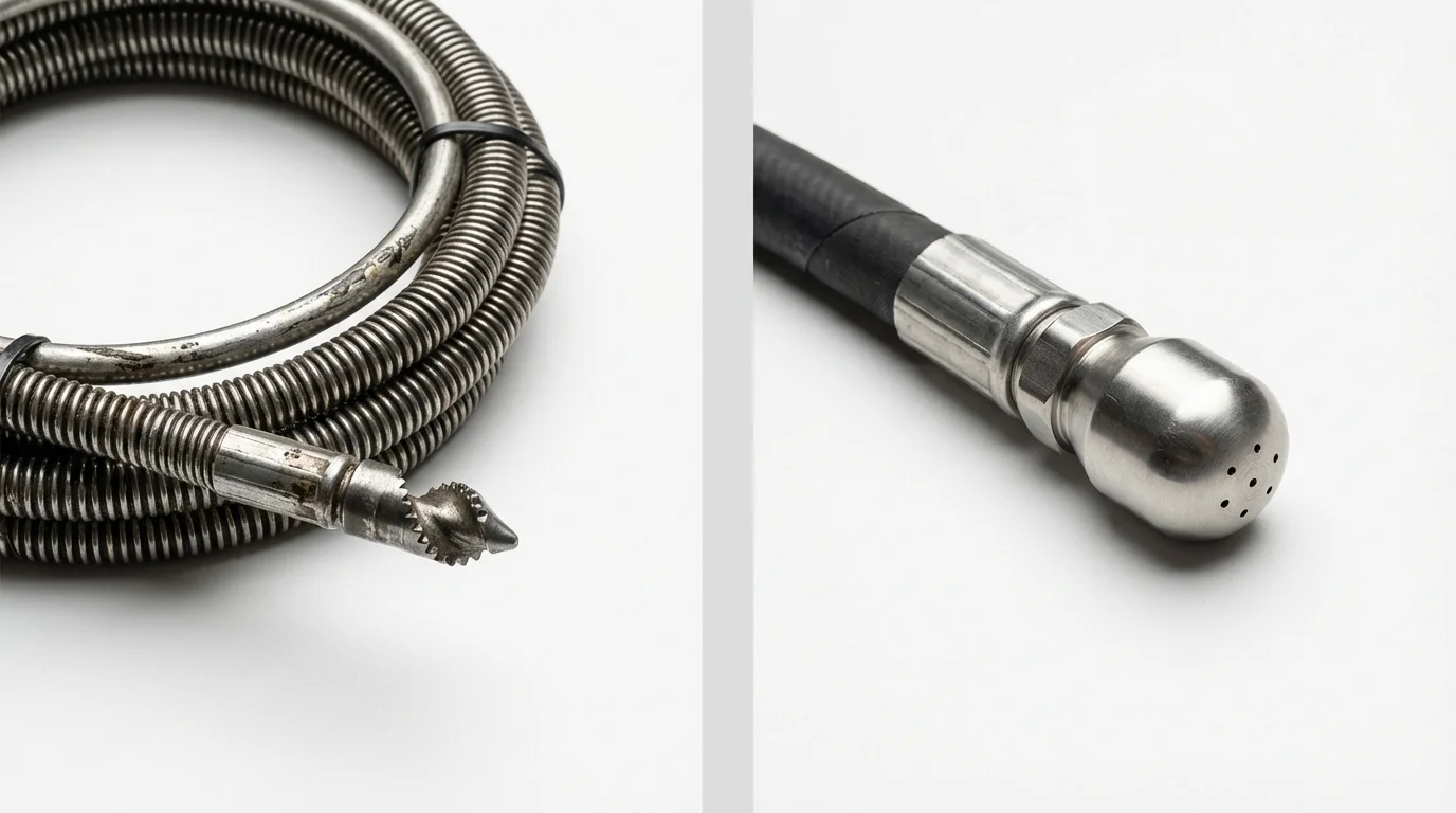 Drain snake cable and hydro jetting nozzle used for drain cleaning in Del Rio, TX