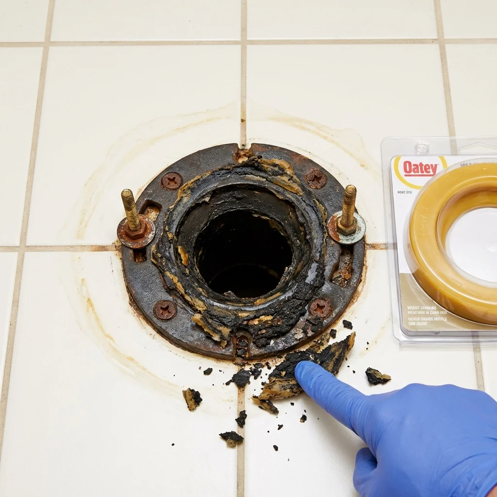 Failed wax ring showing water seepage at the base of a toilet in a Del Rio, TX home