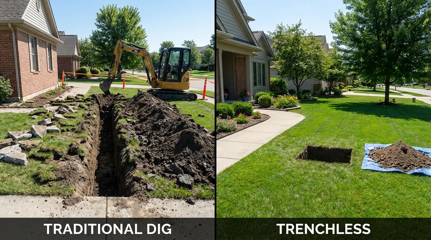 Trenchless sewer repair with minimal yard damage versus traditional excavation in Del Rio, TX